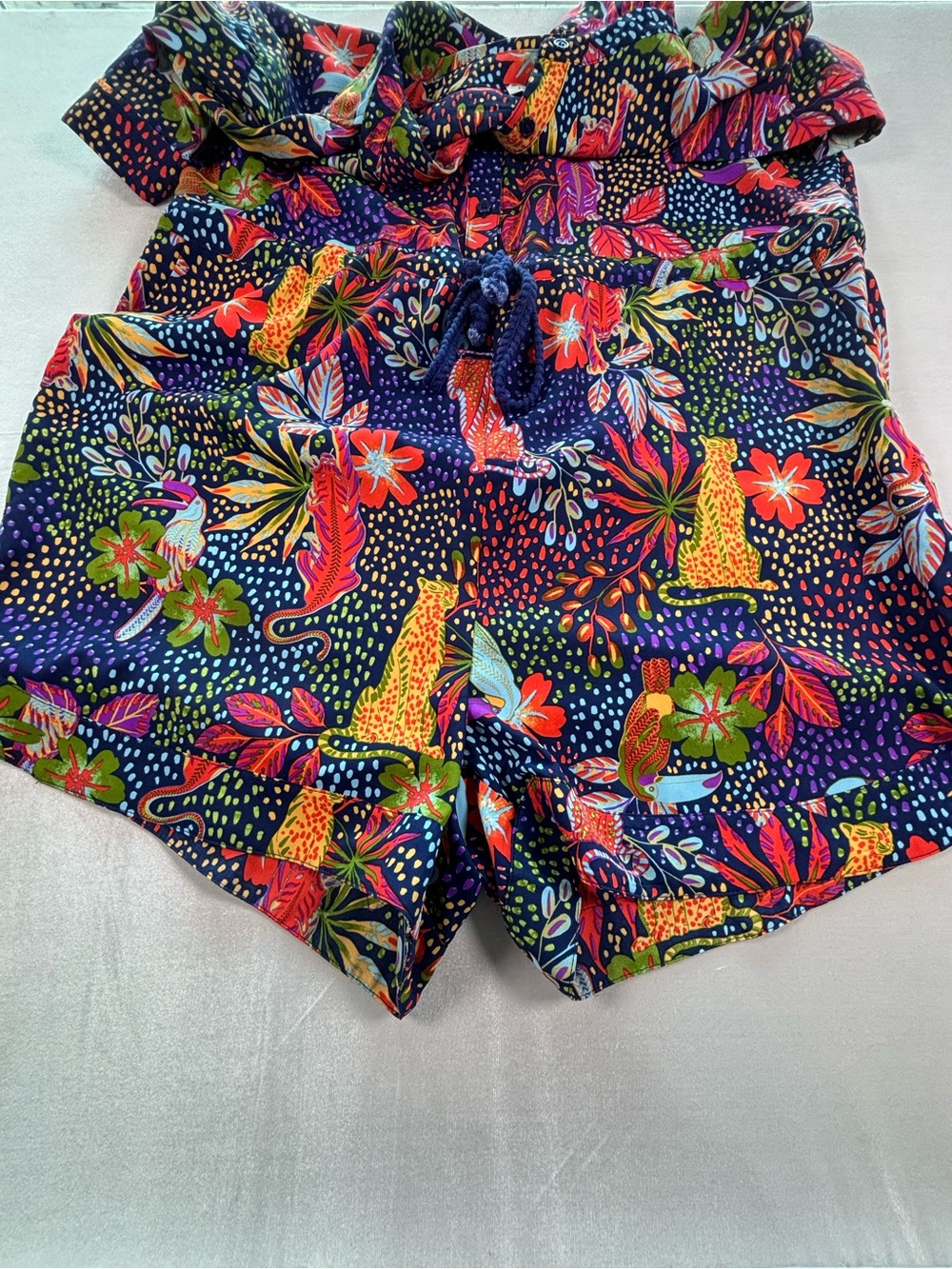 JODIFL Tropical Safari Romper Large Jungle Leopard Floral Tie Waist Pockets Sz L - Picture 6 of 8